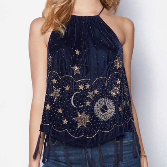 Free People Tops - Free People Midnight Magic Embellished Halter Top